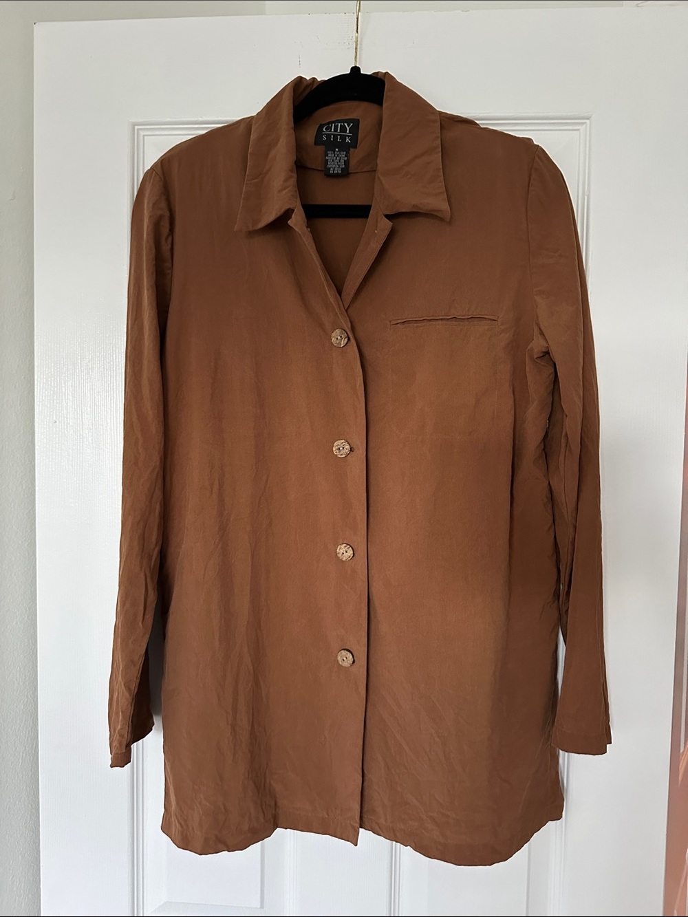 City Silk 100% silk Women's Chestnut Button-Down Shirt/ silk blazer